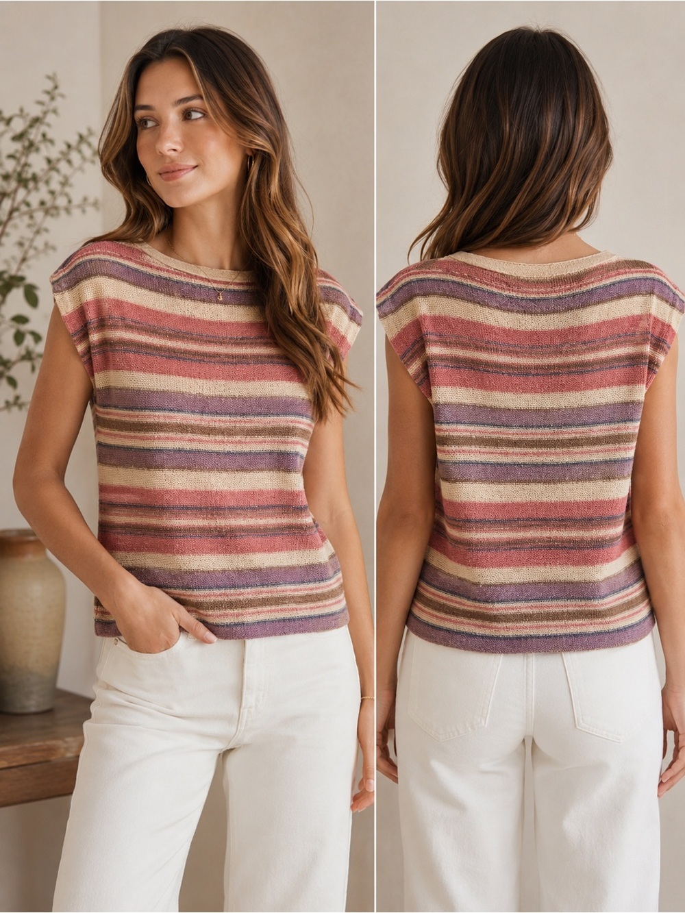 Lauren Ralph Lauren Linen Cotton Striped Knit Top Size M